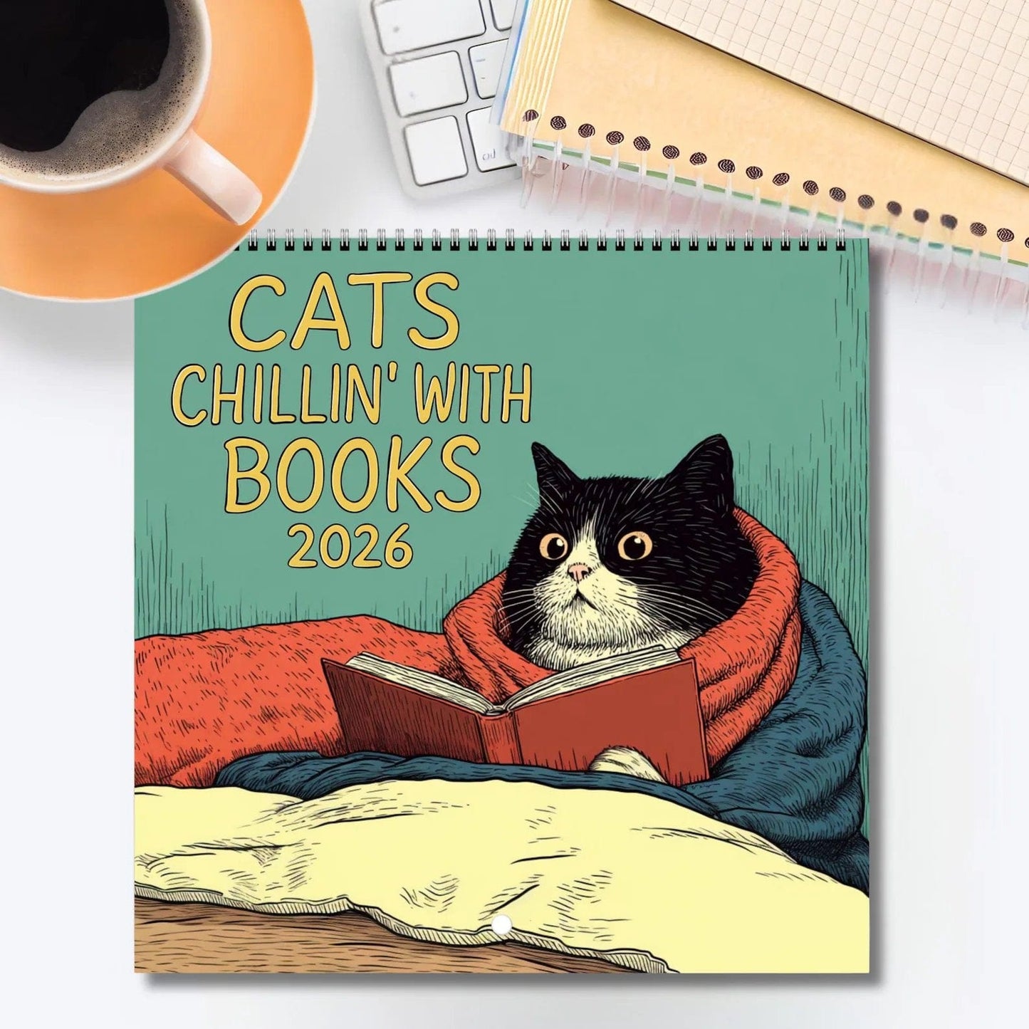 CiliferĀ®š„LAST DAY 49% OFF - Cats Chillin' with Books 2026 Wall Calendar