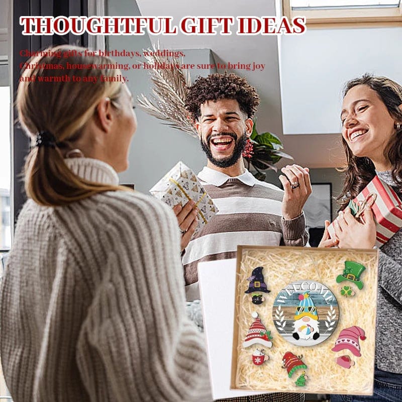 Cilifer®Season Promotion🌟Your Year-Round Festival of Creativity!🎄Interchangeable Wooden Gnome Welcome Sign🎈