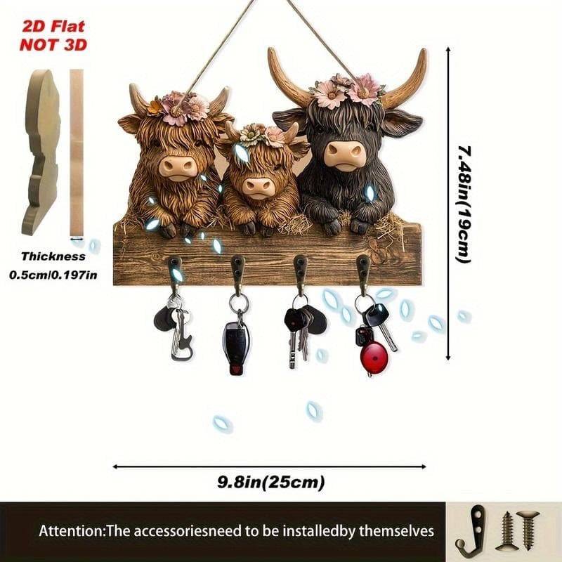 Cilifer®Rustic Highland Cow Wooden Hanging Ornament