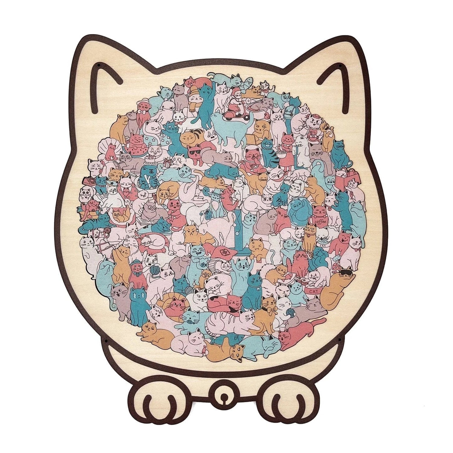 Cilifer®135-Piece Morandi-Colored Cat Shaped Wooden Jigsaw Puzzle