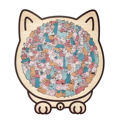 Cilifer®135-Piece Morandi-Colored Cat Shaped Wooden Jigsaw Puzzle