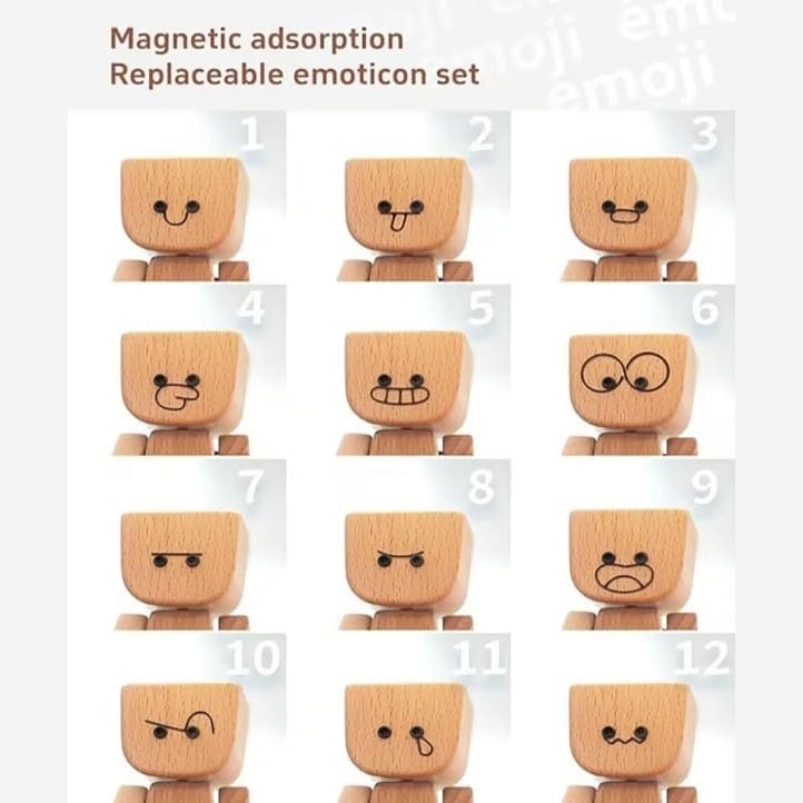 CZTICLE®Handmade Shaking Feet Wooden Doll - Sways with 12PCS Magnetic Expressions