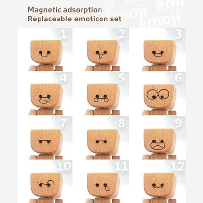 CZTICLE®Handmade Shaking Feet Wooden Doll - Sways with 12PCS Magnetic Expressions