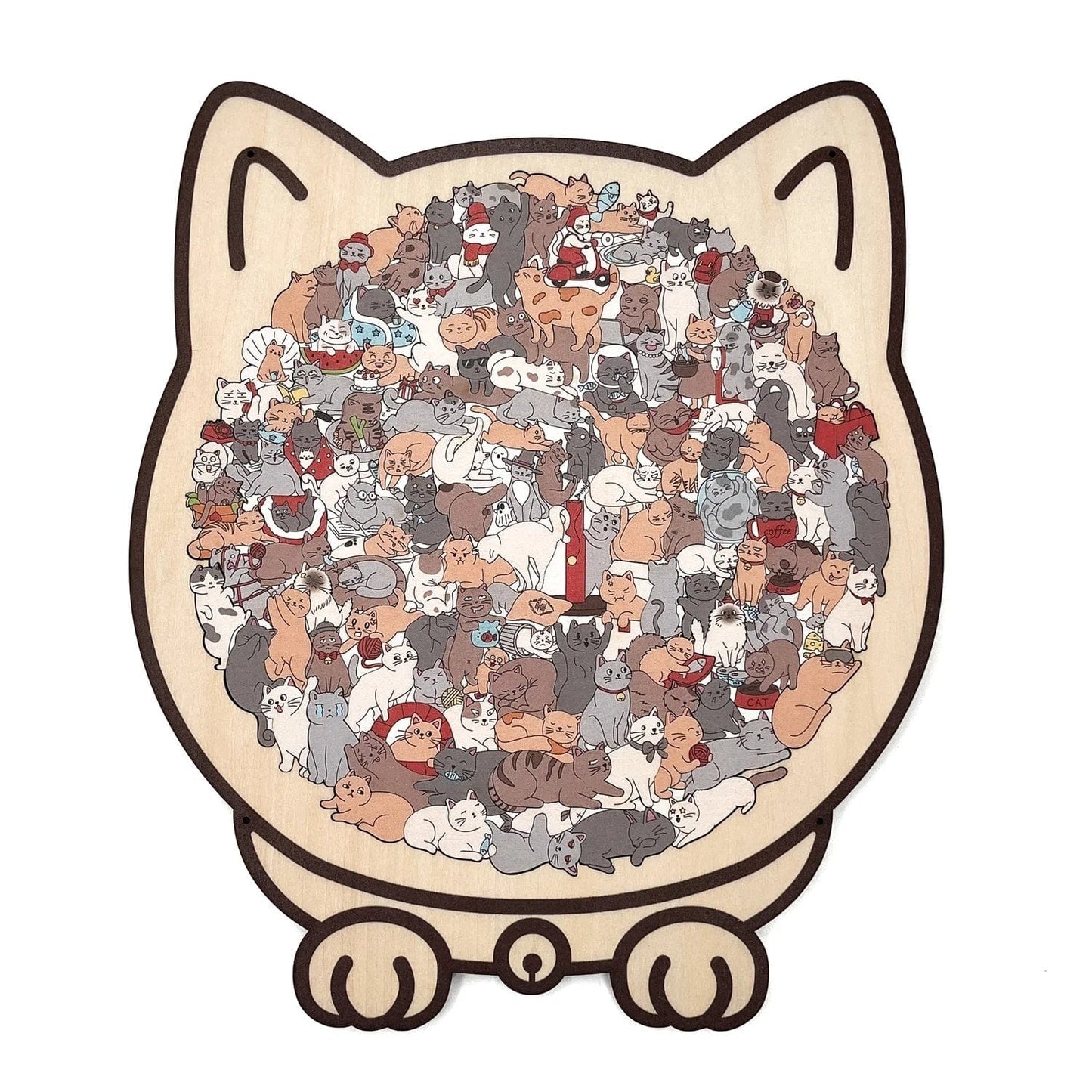 Cilifer®135-Piece Morandi-Colored Cat Shaped Wooden Jigsaw Puzzle