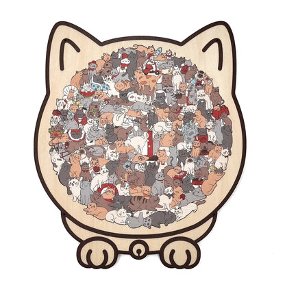 Cilifer®135-Piece Morandi-Colored Cat Shaped Wooden Jigsaw Puzzle