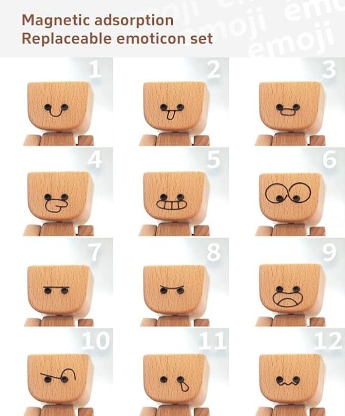 Cilifer®Charming Little Wooden Figure That Sways with 12PCS Magnetic Expressions