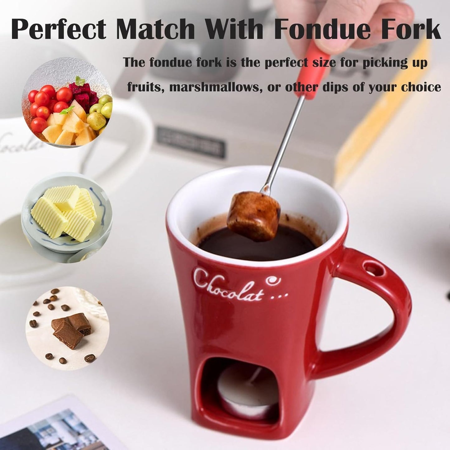 Cilifer®Sweet Fondue Cup. Ceramic Chocolate Melting Cups Tealight with Fork
