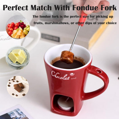 Cilifer®Sweet Fondue Cup. Ceramic Chocolate Melting Cups Tealight with Fork