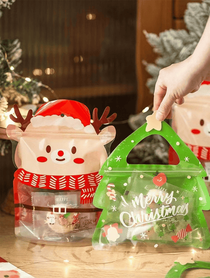 Cilifer®Christmas Treat Bags. Kids Xmas Sealable Bags With Handle 10 PCS