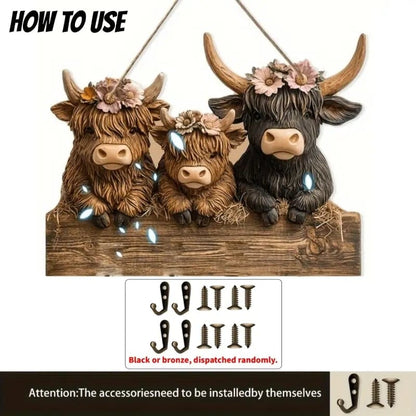 Cilifer®Rustic Highland Cow Wooden Hanging Ornament