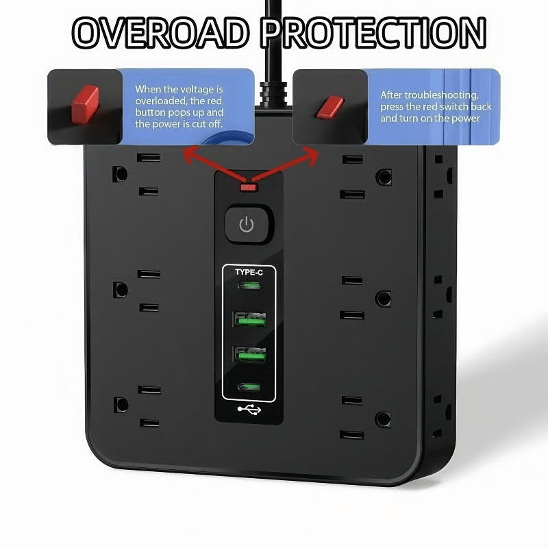 Cilifer®16-in-1 Power Strip with Switch & Surge Protection.ETL Listed Fireproof Power Strip