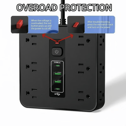 Cilifer®16-in-1 Power Strip with Switch & Surge Protection.ETL Listed Fireproof Power Strip