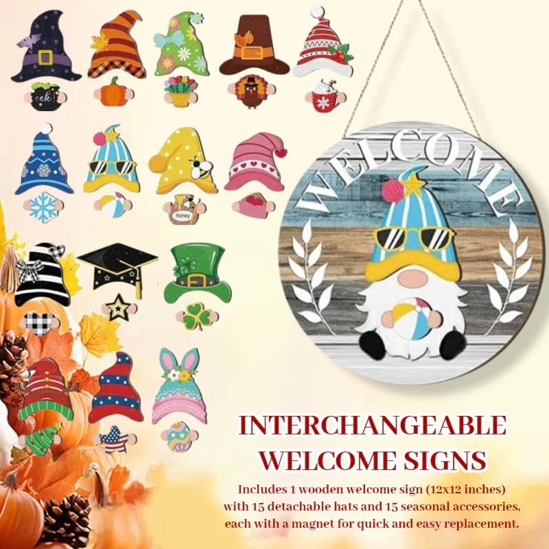 Cilifer®Season Promotion🌟Your Year-Round Festival of Creativity!🎄Interchangeable Wooden Gnome Welcome Sign🎈