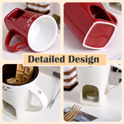 Cilifer®Sweet Fondue Cup. Ceramic Chocolate Melting Cups Tealight with Fork