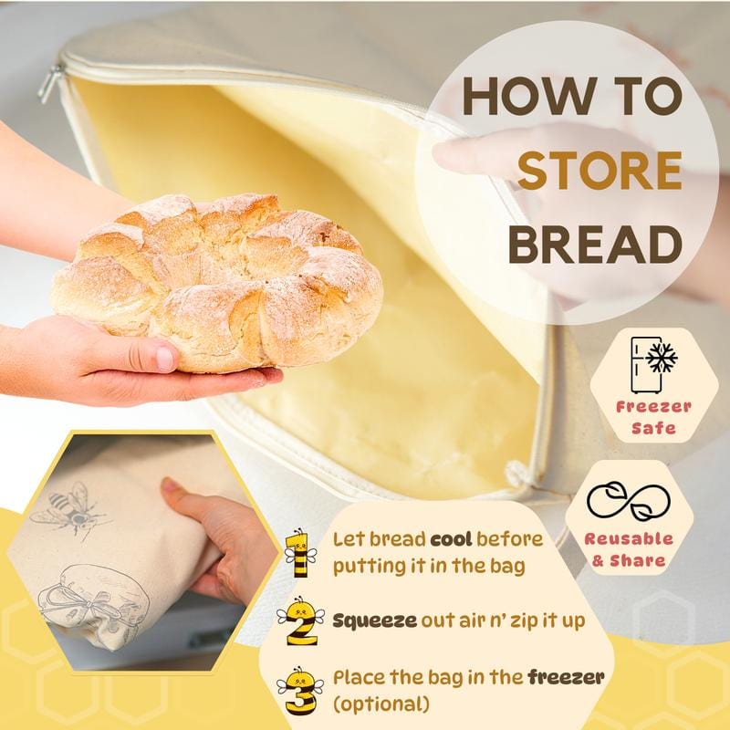 Cilifer®Wide Zipper Access Cotton & Beeswax Bread Bags for Sourdough