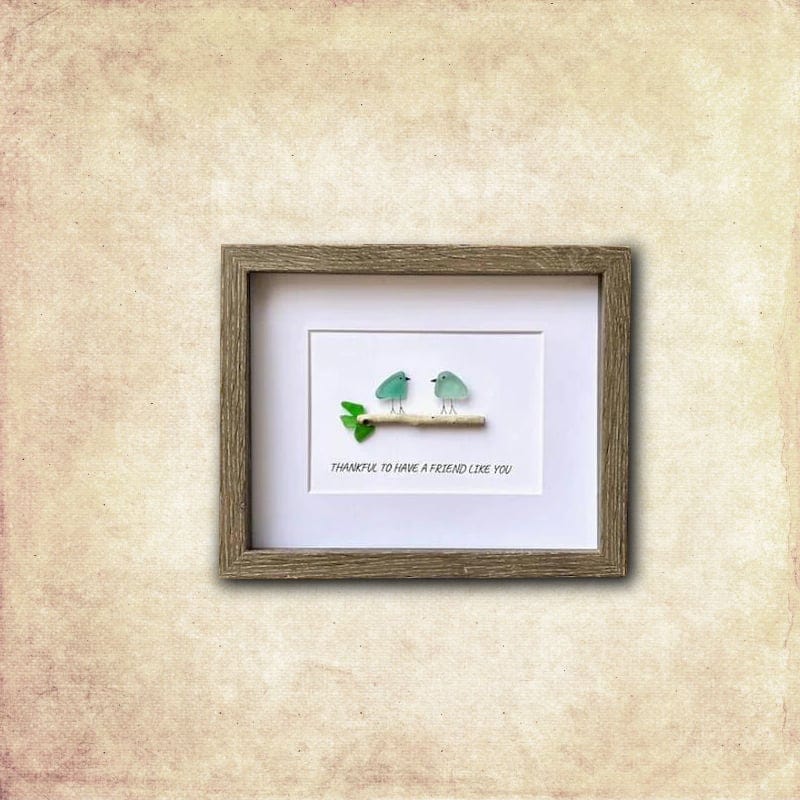 Cilifer®Handmade Friendship With Birds Sea Glass Framed Art