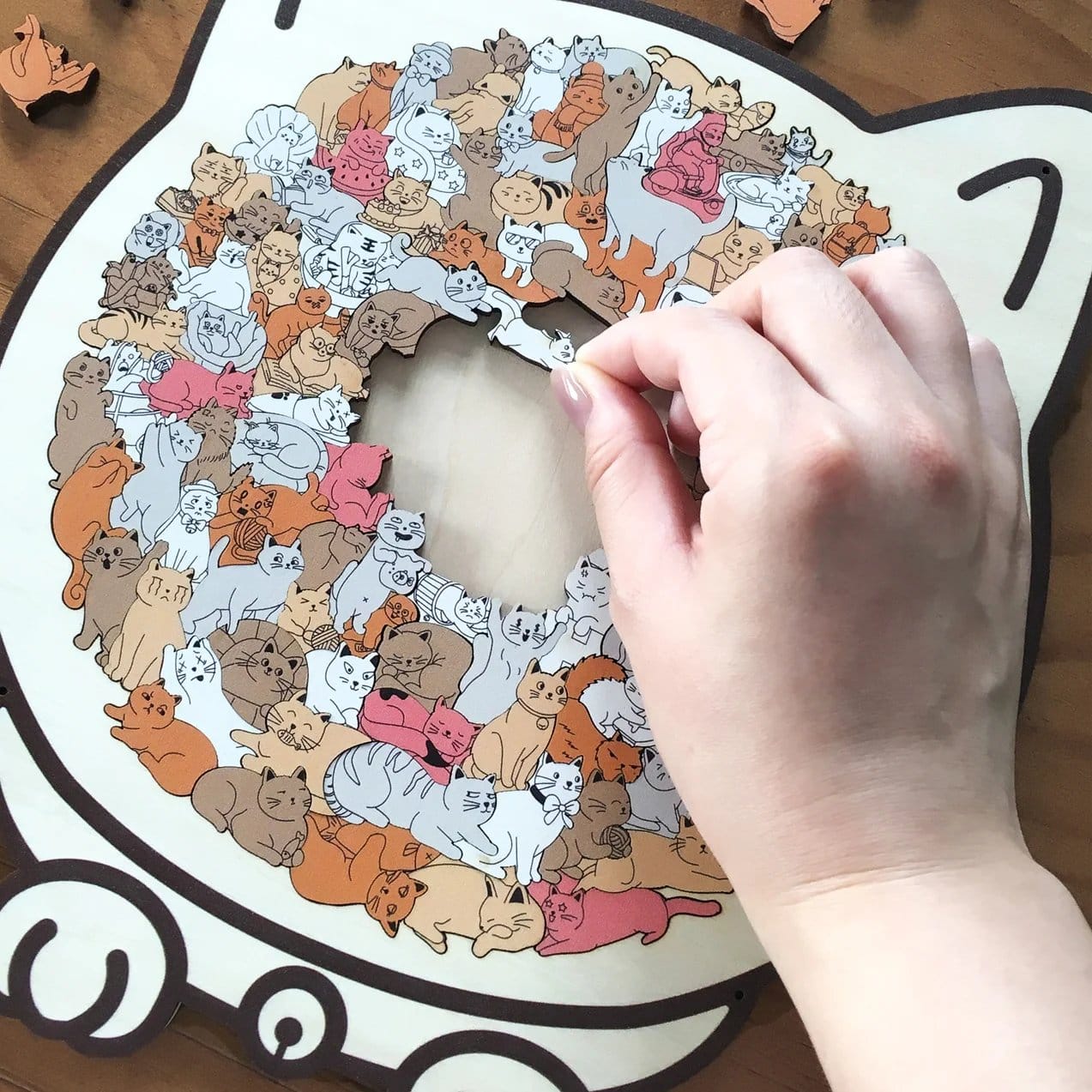 Cilifer®135-Piece Morandi-Colored Cat Shaped Wooden Jigsaw Puzzle