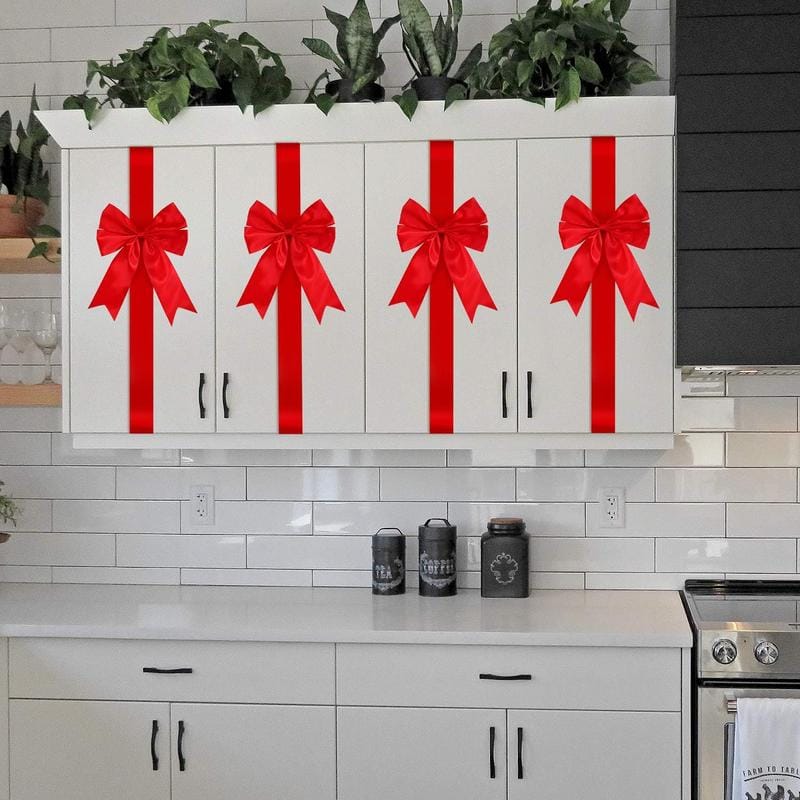 Cilifer®Red Christmas Cabinet Ribbons Bows Large Red Bow Christmas Door Kitchen Cabinet Ribbon Bows Locker for Xmas Holidays Party Decorations Supplies