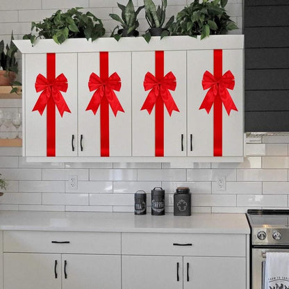 Cilifer®Red Christmas Cabinet Ribbons Bows Large Red Bow Christmas Door Kitchen Cabinet Ribbon Bows Locker for Xmas Holidays Party Decorations Supplies