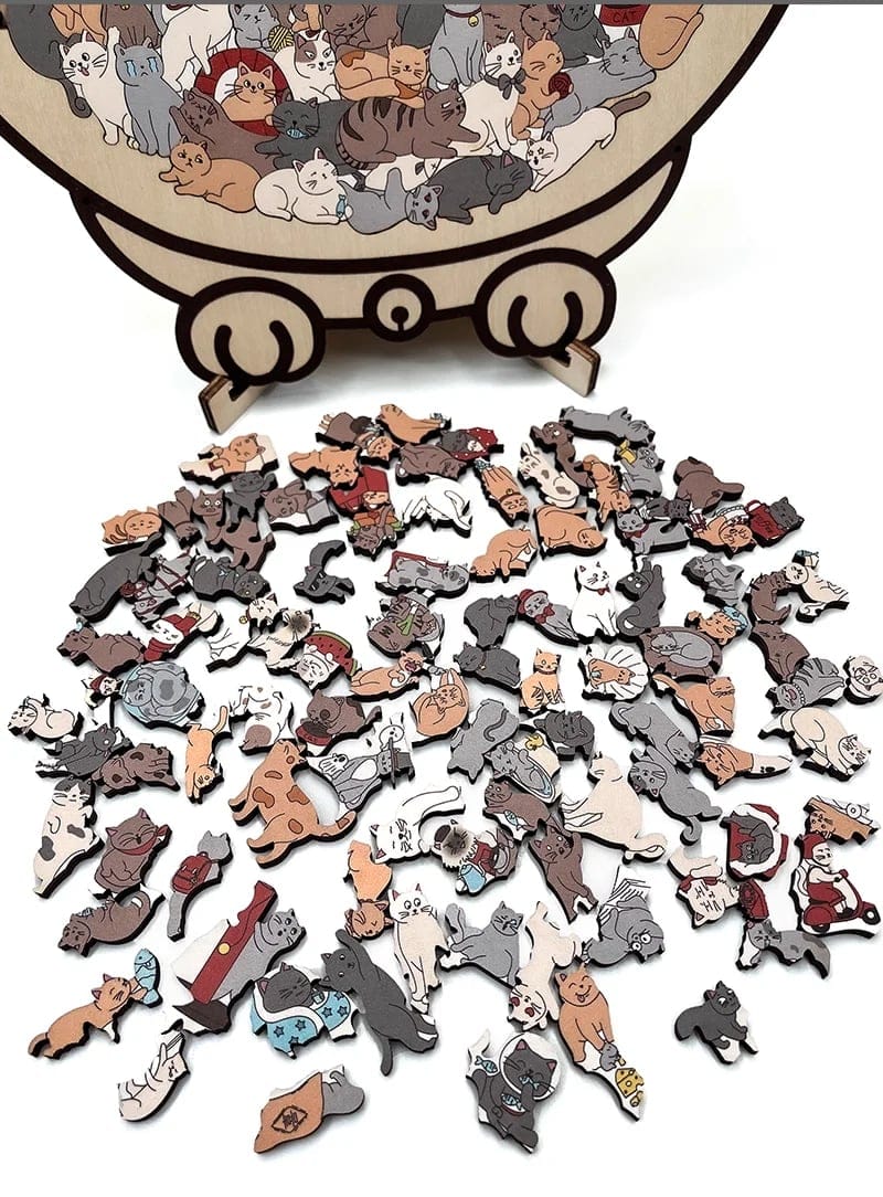 Cilifer®135-Piece Morandi-Colored Cat Shaped Wooden Jigsaw Puzzle