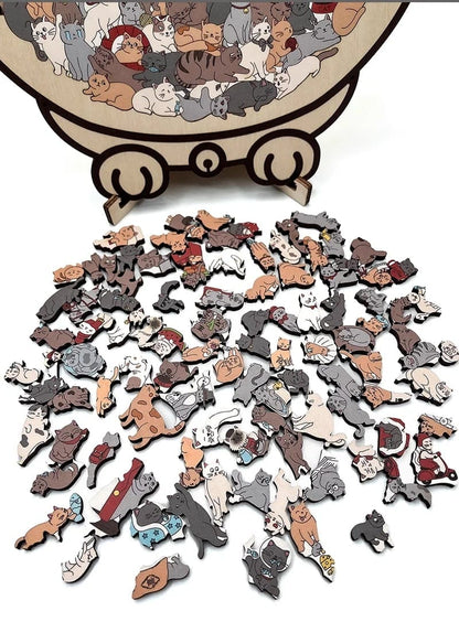Cilifer®135-Piece Morandi-Colored Cat Shaped Wooden Jigsaw Puzzle