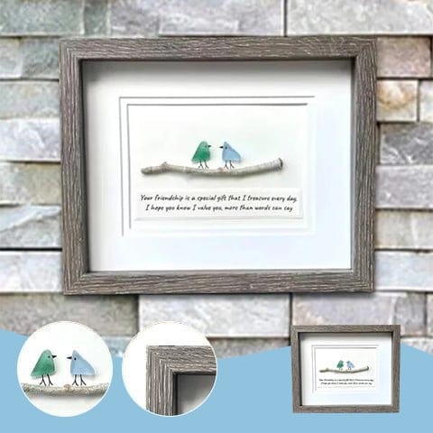 Cilifer®Handmade Friendship With Birds Sea Glass Framed Art