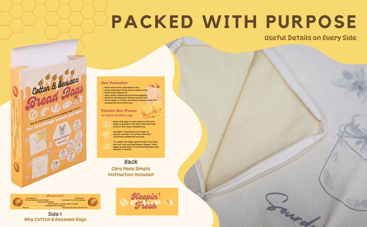 Cilifer®Wide Zipper Access Cotton & Beeswax Bread Bags for Sourdough