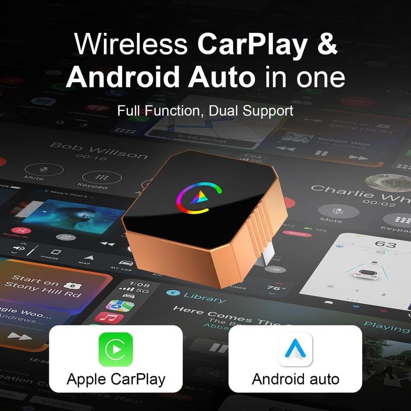 Cilifer®New CarPlay 2026 Wireless Adapter for iPhone/Android Apple 17 Orange Fast Connect No Delay Hands-Free Calling Electronic Charger CarPlay Adapter