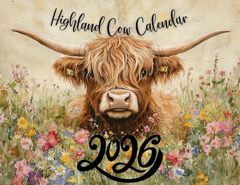 Cilifer®Highland Cow Calendar 2026 – Rustic Farmhouse Wall Art & Monthly Planner