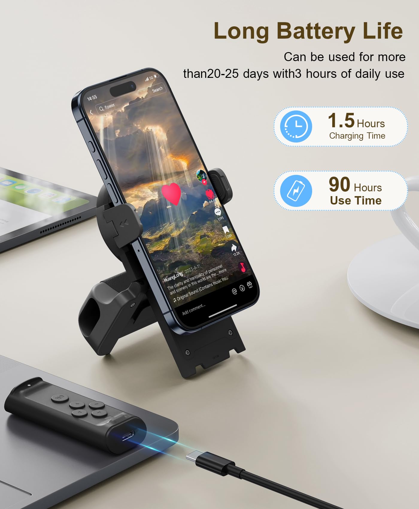 Cilifer®Remote Control Scrolling for TikTok. Page Turner for Kindle App. Camera Camcorder Remote Controls. Scrolling Remote for TikTok/iOS/Android/iPad/iPhone/Tablet with Phone Stand Black