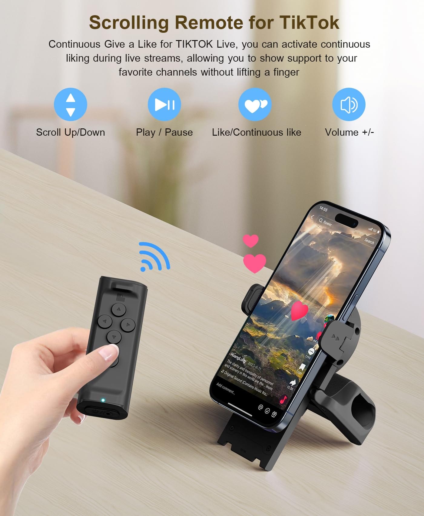 Cilifer®Remote Control Scrolling for TikTok. Page Turner for Kindle App. Camera Camcorder Remote Controls. Scrolling Remote for TikTok/iOS/Android/iPad/iPhone/Tablet with Phone Stand Black