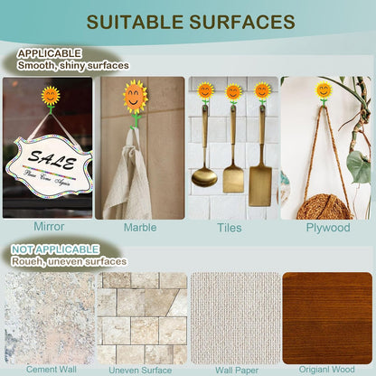 CZTICLE®Sunflower Wall Hook for Hanging 8.8Ib(Max). Retractable Flower Design. Strong Self-Adhesive Wall Hooks. Traceless & Waterproof. No-Nail Hangers for Bags. Towels – Home Decor. Bathroom. Kitchen