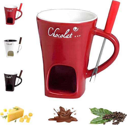 Cilifer®Sweet Fondue Cup. Ceramic Chocolate Melting Cups Tealight with Fork