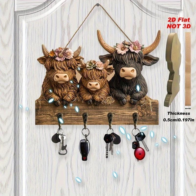 Cilifer®Rustic Highland Cow Wooden Hanging Ornament