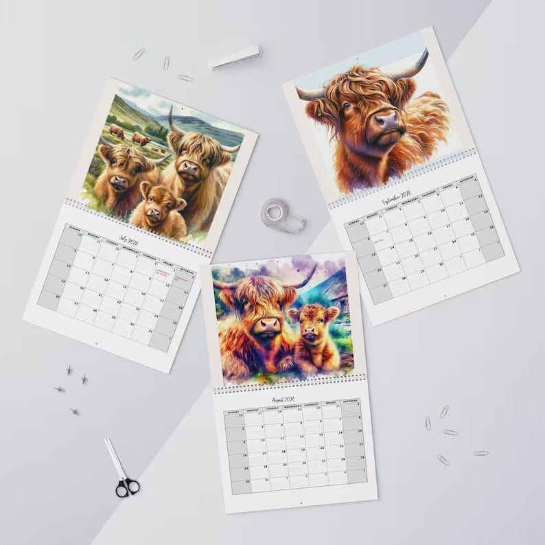 Cilifer®Highland Cow Calendar 2026 – Rustic Farmhouse Wall Art & Monthly Planner