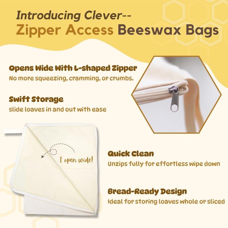 Cilifer®Wide Zipper Access Cotton & Beeswax Bread Bags for Sourdough