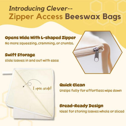Cilifer®Wide Zipper Access Cotton & Beeswax Bread Bags for Sourdough