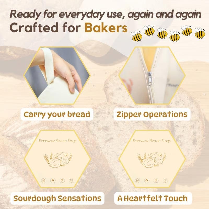 Cilifer®Wide Zipper Access Cotton & Beeswax Bread Bags for Sourdough