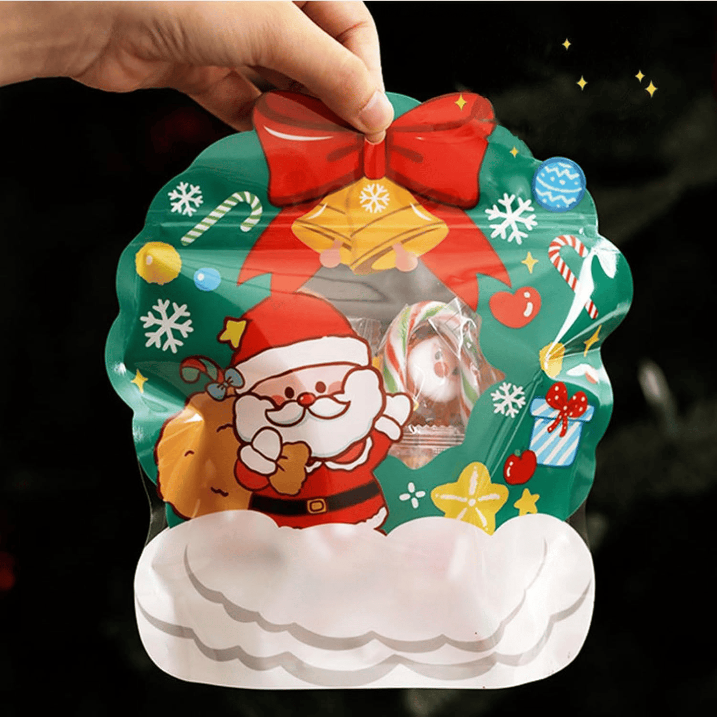 Cilifer®Christmas Treat Bags. Kids Xmas Sealable Bags With Handle 10 PCS