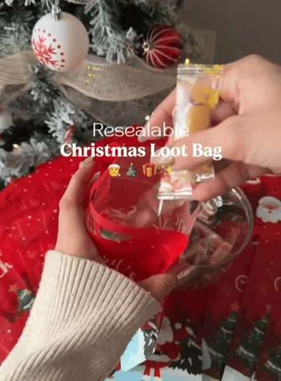 Cilifer®Christmas Treat Bags. Kids Xmas Sealable Bags With Handle 10 PCS