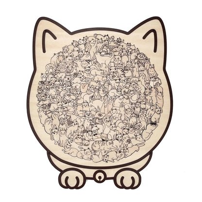 Cilifer®135-Piece Morandi-Colored Cat Shaped Wooden Jigsaw Puzzle