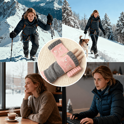 Cilifer®Women's Knitted Fingerless Gloves with Cute Cat Pattern