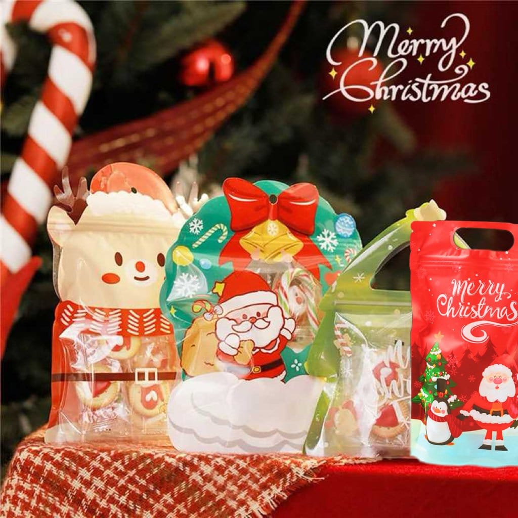 Cilifer®Christmas Treat Bags. Kids Xmas Sealable Bags With Handle 10 PCS