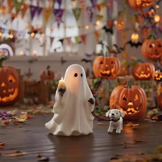 CZTICLE® Ghost & Pup Candle Holder | Whimsical Halloween Figurine