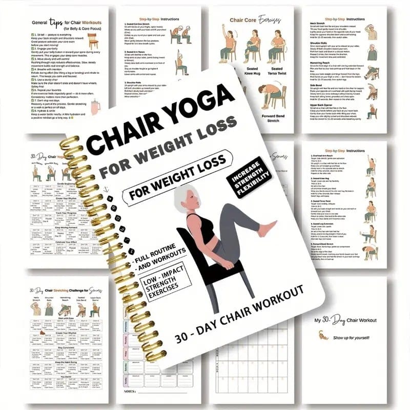 Cilifer®30-Day Chair Yoga Weight Loss Spiral Notebook & Exercise Guide
