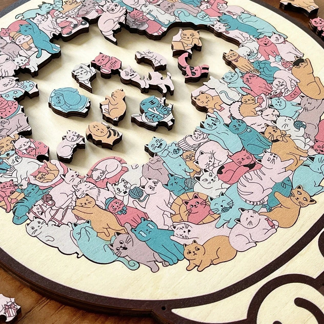 Cilifer®135-Piece Morandi-Colored Cat Shaped Wooden Jigsaw Puzzle