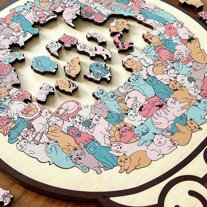 Cilifer®135-Piece Morandi-Colored Cat Shaped Wooden Jigsaw Puzzle