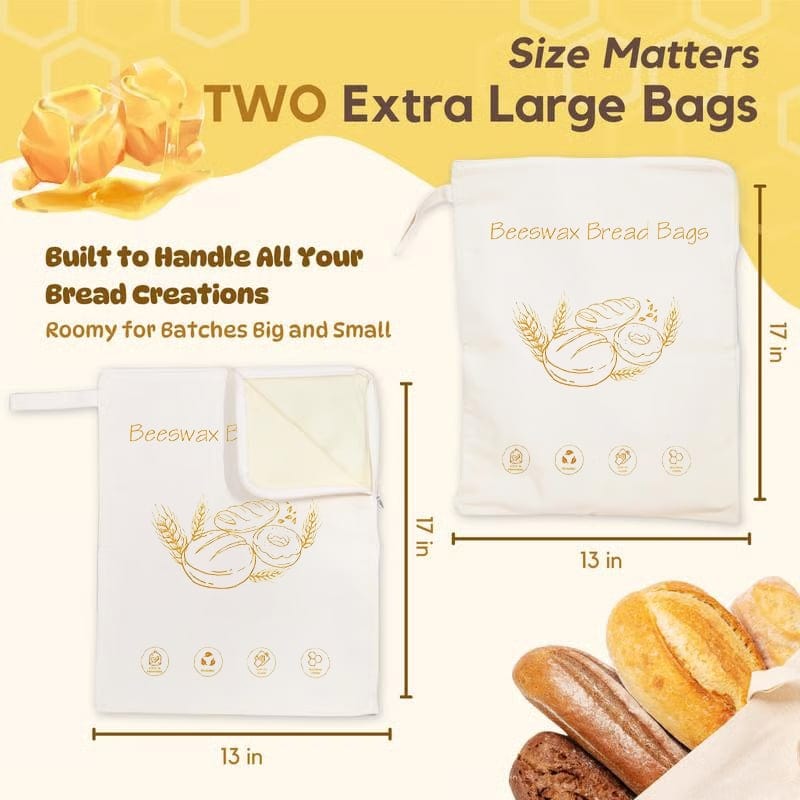 Cilifer®Wide Zipper Access Cotton & Beeswax Bread Bags for Sourdough