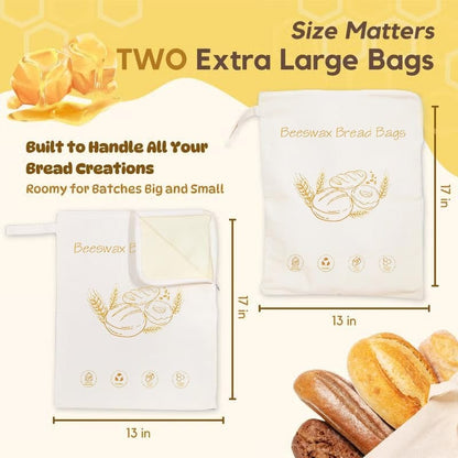 Cilifer®Wide Zipper Access Cotton & Beeswax Bread Bags for Sourdough