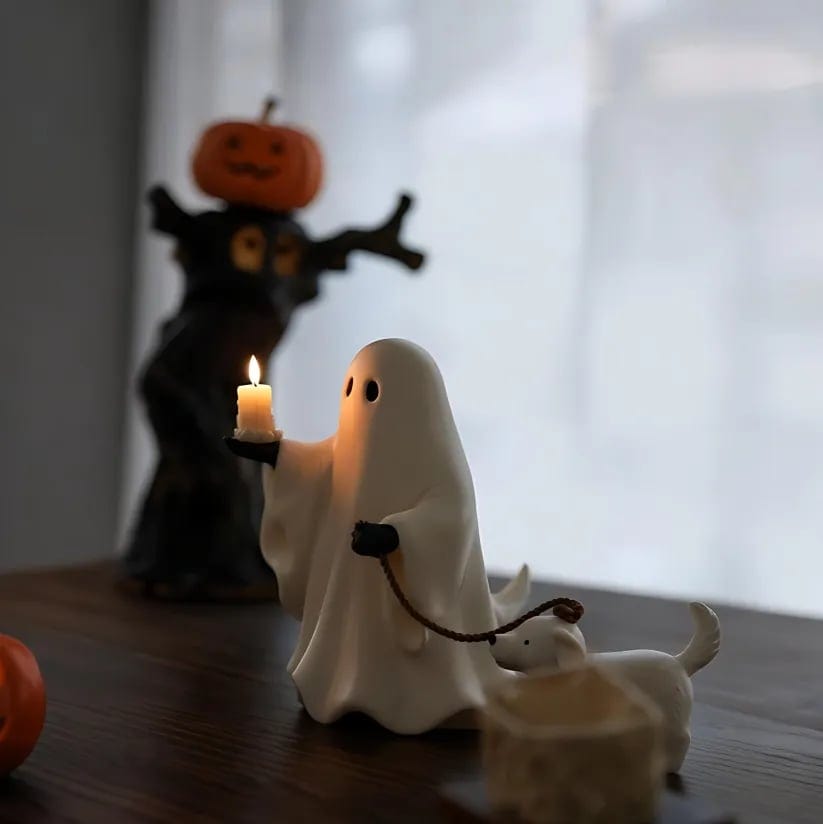 CZTICLE® Ghost & Pup Candle Holder | Whimsical Halloween Figurine